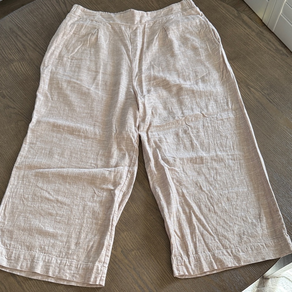Ella Moss Tan Linen-Blend Cropped Pants
